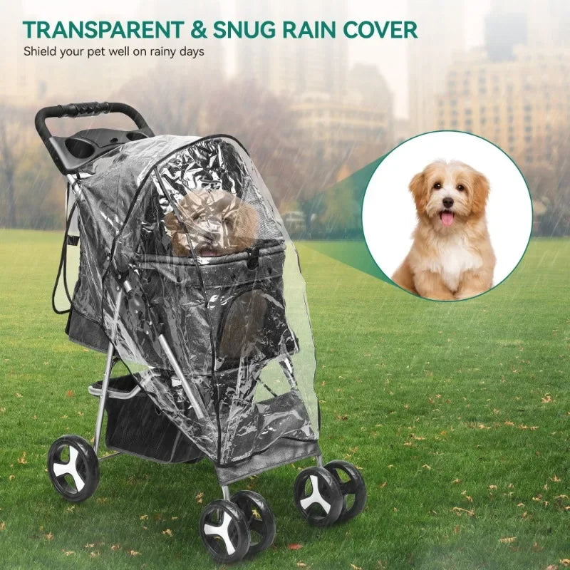 Foldable Dog Stroller for Small & Medium Pets – 360° Swivel Wheels & Storage Basket