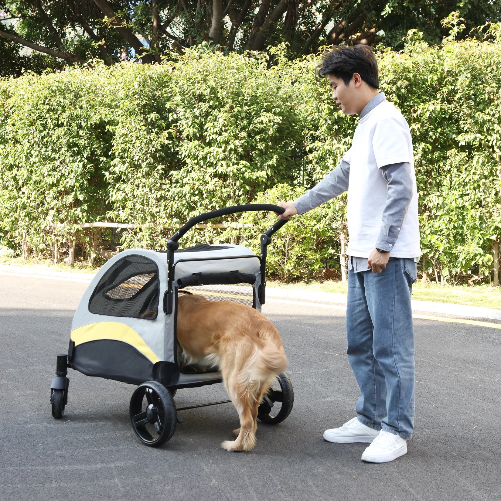 Large 4-Wheel Dog Stroller – Foldable Double Pet Carrier up to 121 lbs