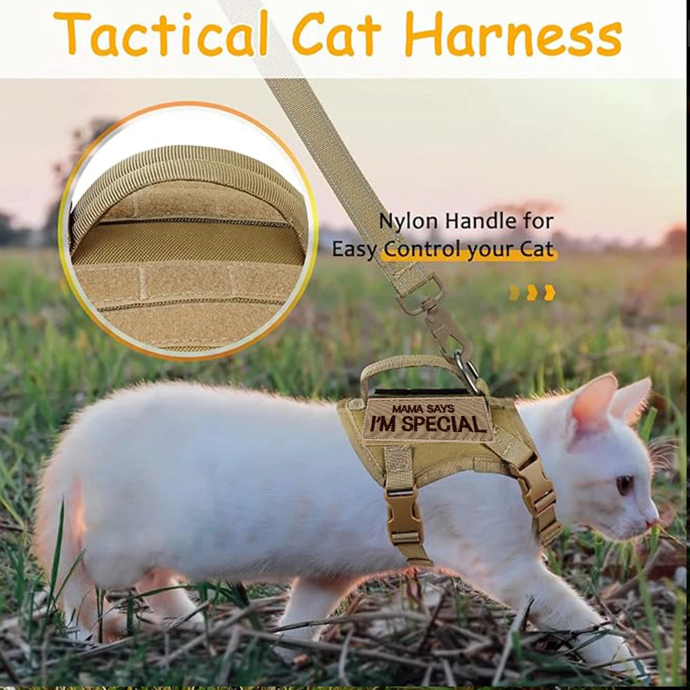 Tactical Cat Harness with Leash Set – Escape-Proof Adjustable Pet Vest with Control Handle for Large Cats & Small Dogs