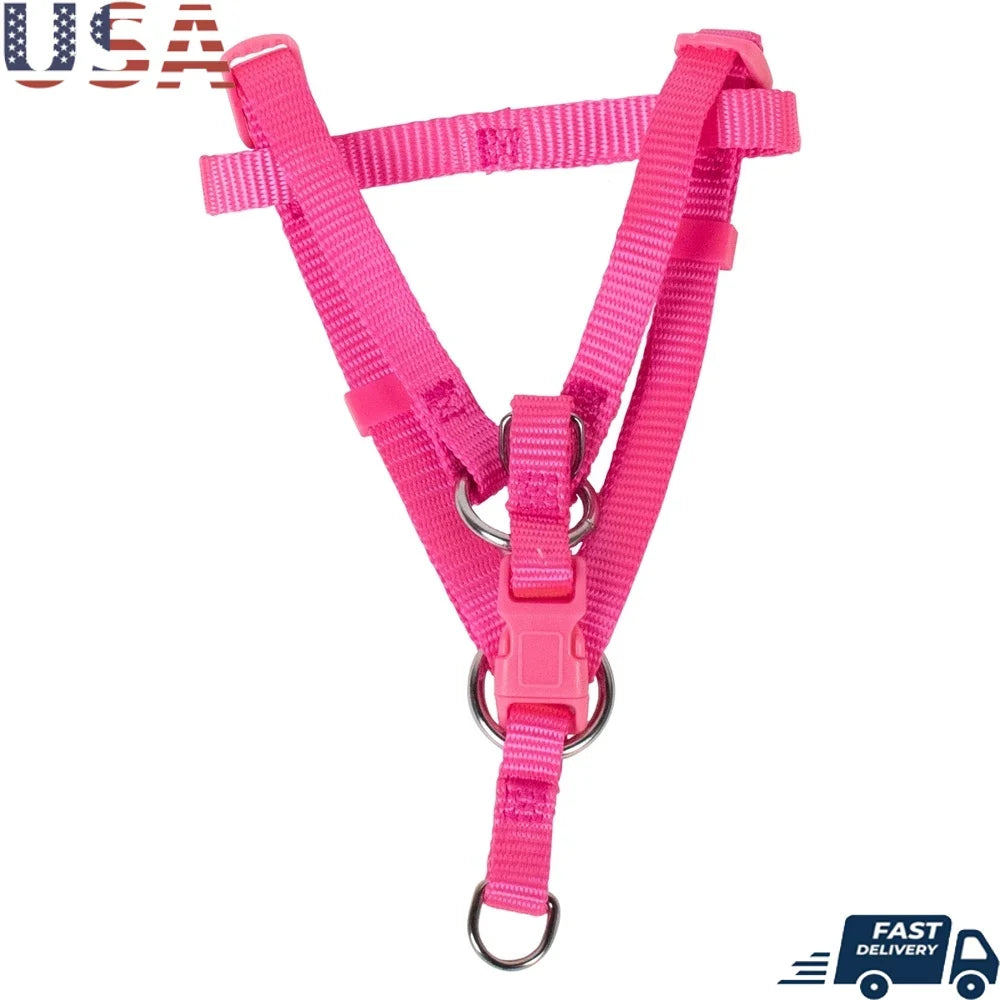 Adjustable Step-In Dog Harness – Pink Nylon Harness for Small Dogs with D-Ring Leash Clip & Secure Fit