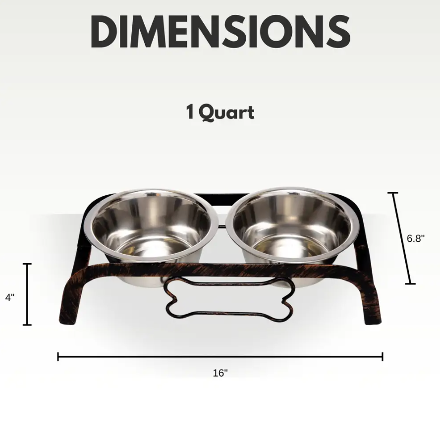 Country Living Rustic Dog Bone Elevated Feeder with 2 Stainless Steel Bowls