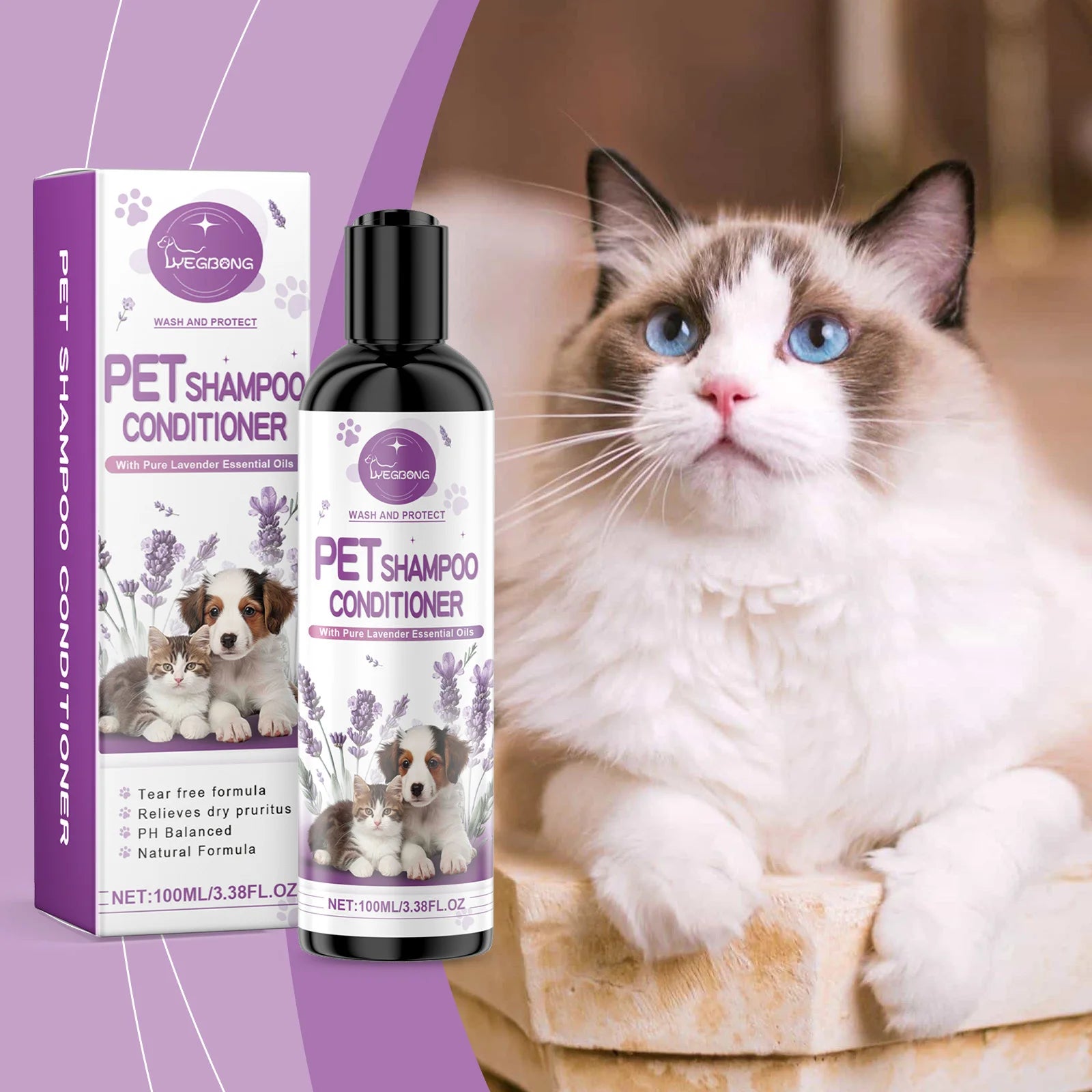 Yegbong Pet Lavender Shampoo – Gentle Cleansing Dog & Cat Shampoo for Soft, Smooth, Fluffy Fur
