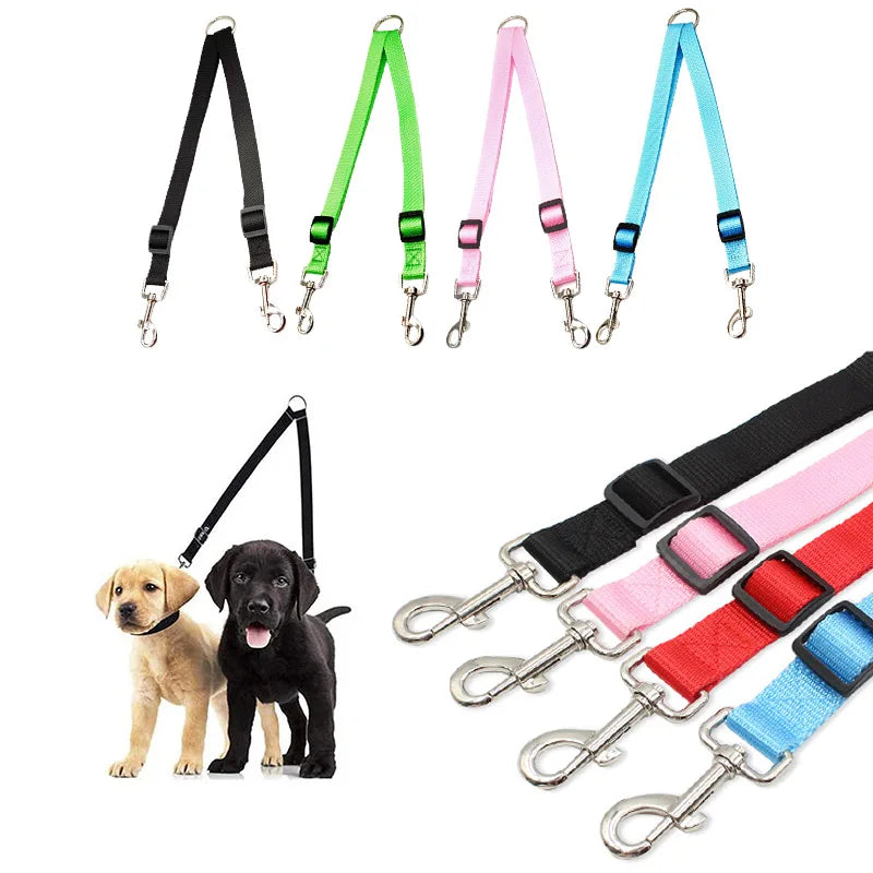 Double Twin Dog Leash Coupler – Adjustable V-Shape Nylon Lead for Walking 2 Dogs