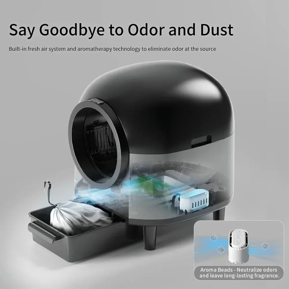 Modern Automatic Cat Litter Box – 100L Extra-Large Self-Cleaning Litter Box for Multiple Cats with WiFi App Control