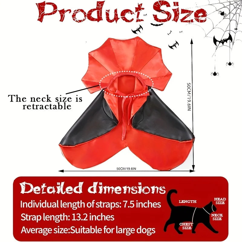 Halloween Vampire Cape – Adjustable Pet Costume for Dogs & Cats