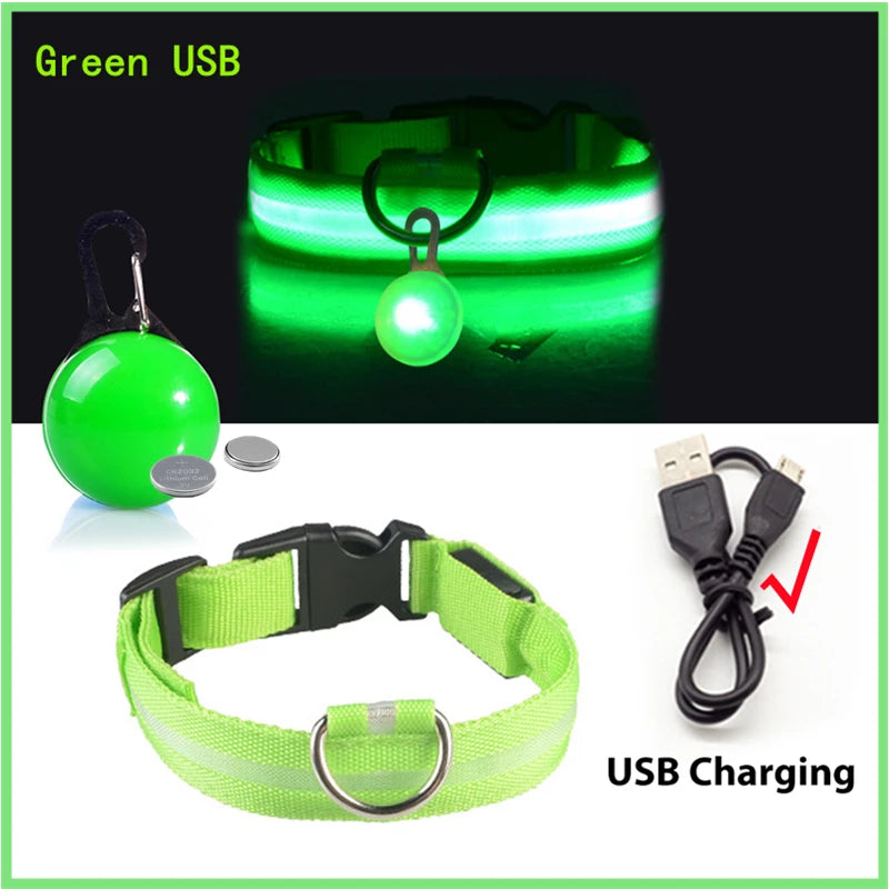 USB Rechargeable LED Dog Collar – Glowing Light-Up Safety Collar with Pendant for Small Dogs & Cats