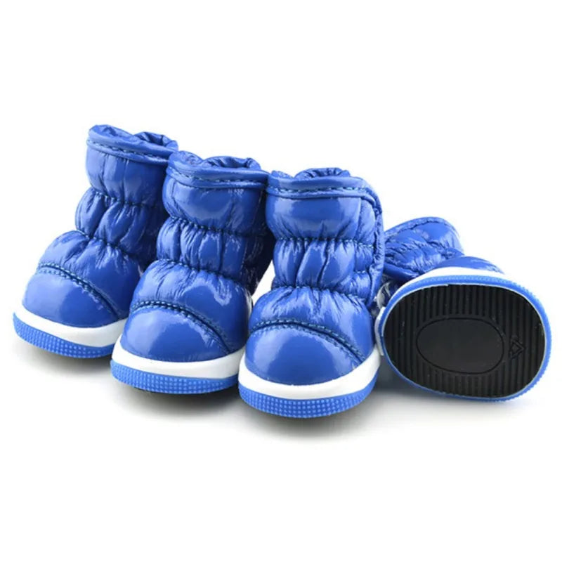 4pcs Winter Dog Shoes – Waterproof Fleece-Lined Snow Boots for Small Dogs