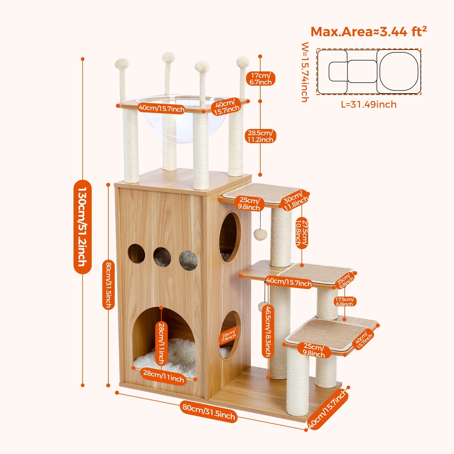 Multi-Level Cat Tree – Condo Tower with Hammock, Scratching Posts & Toys