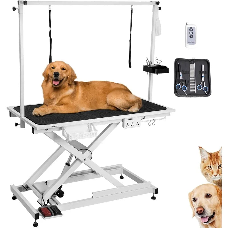 50'' Electric Lift Dog Grooming Table – Heavy Duty Adjustable X-Lift with Anti-Skid Surface