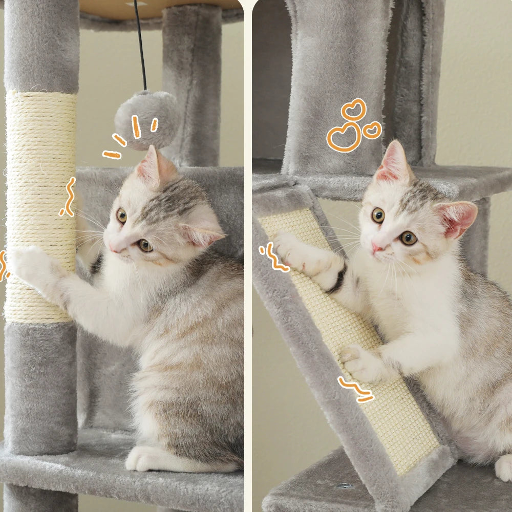 180cm Large Cat Tree Tower – Multi-Level Cat Condo with Hammock, Spacious Perch & Sisal Scratching Posts