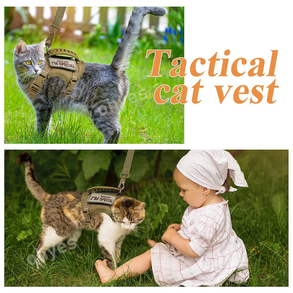 Tactical Cat Harness with Leash Set – Escape-Proof Adjustable Pet Vest with Control Handle for Large Cats & Small Dogs