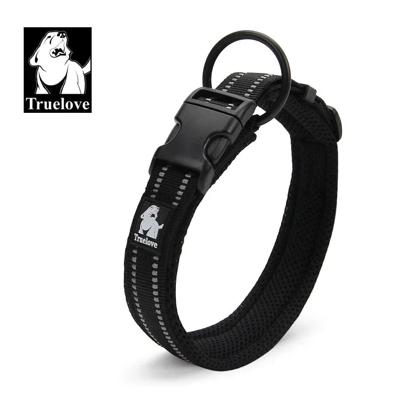 TRUELOVE Adjustable Reflective Dog Collar – Mesh Padded, Durable Nylon All-Weather Collar for All Breeds