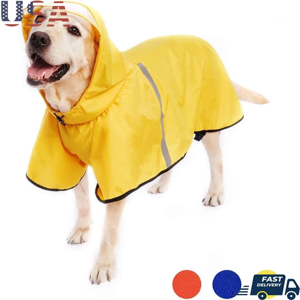 Waterproof Dog Raincoat – Lightweight Hooded Slicker with Adjustable Belly Strap, Leash Hole, and Reflective Strip
