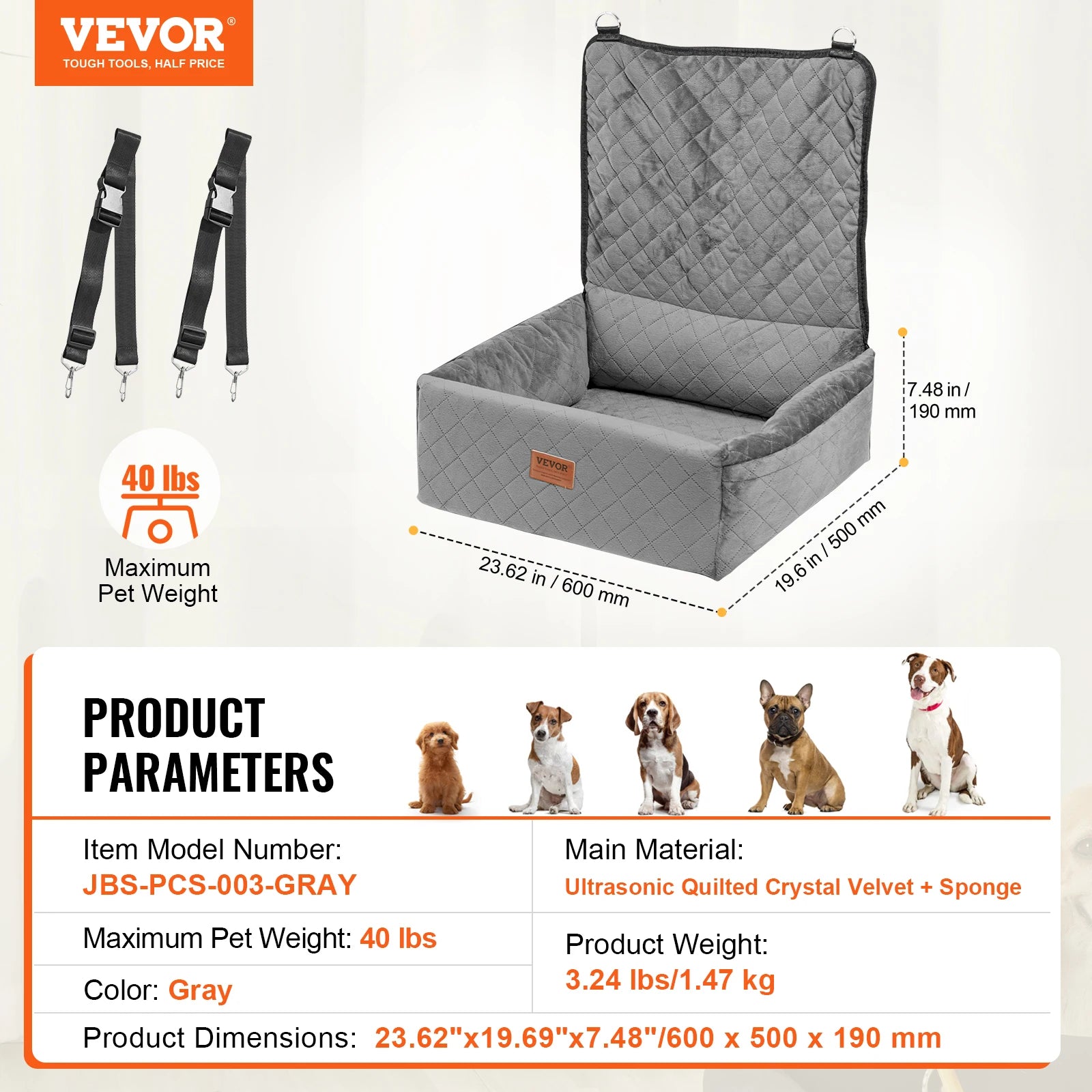 SucceBuy Dog Car Seat – Waterproof Booster Seat & Travel Bed for Medium & Large Dogs