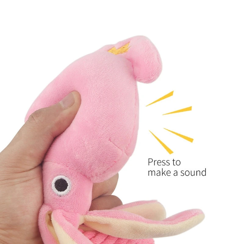 Squid Plush Dog Toy – Cute Puppy Chew Toy with Squeaker, Teeth Cleaning Rope Toy for Small Dogs & Puppies