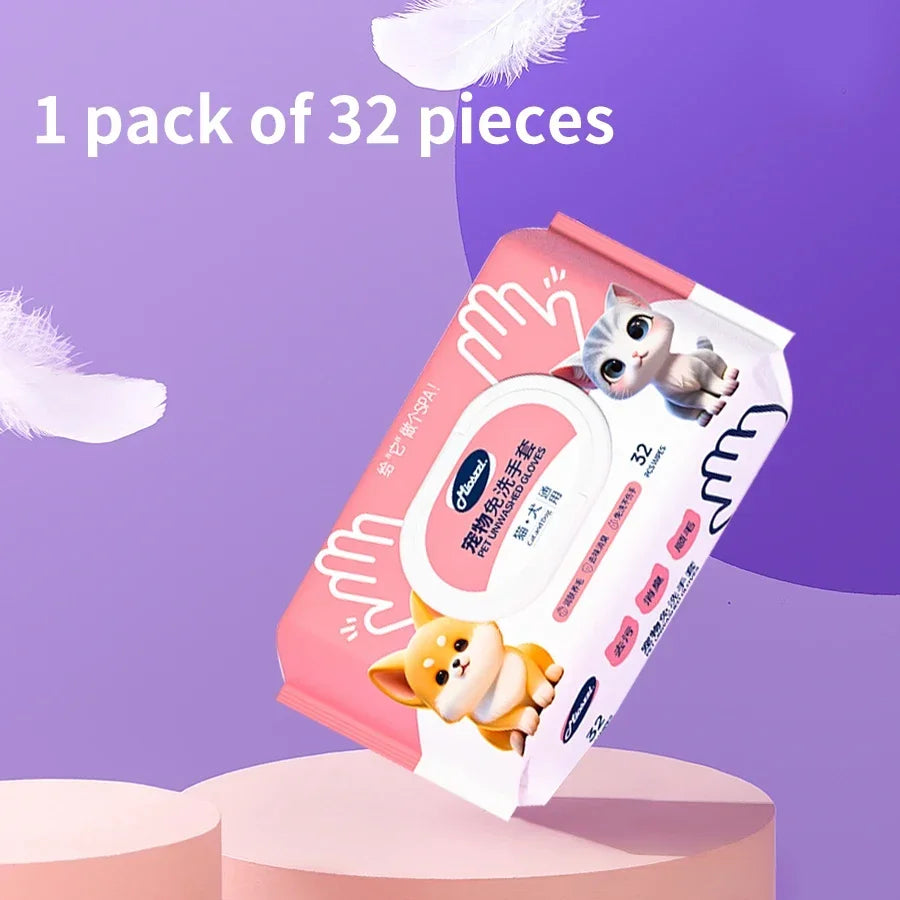 Pet Cleaning Gloves with Wipes – 50pcs 2-in-1 Grooming Scrubber & Massager for Dogs & Cats