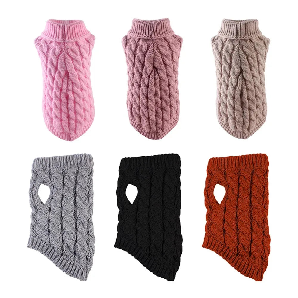 Shortened Title  Knitted Dog Sweater – Autumn/Winter Solid Twist Pattern Warm Pet Clothing