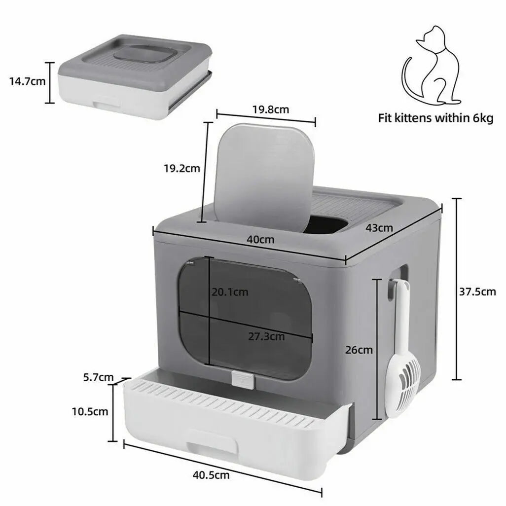 Enclosed Foldable Cat Litter Box with Scoop & Tray – Sifting, Detachable Design with Top & Front Entry for Easy Cleaning