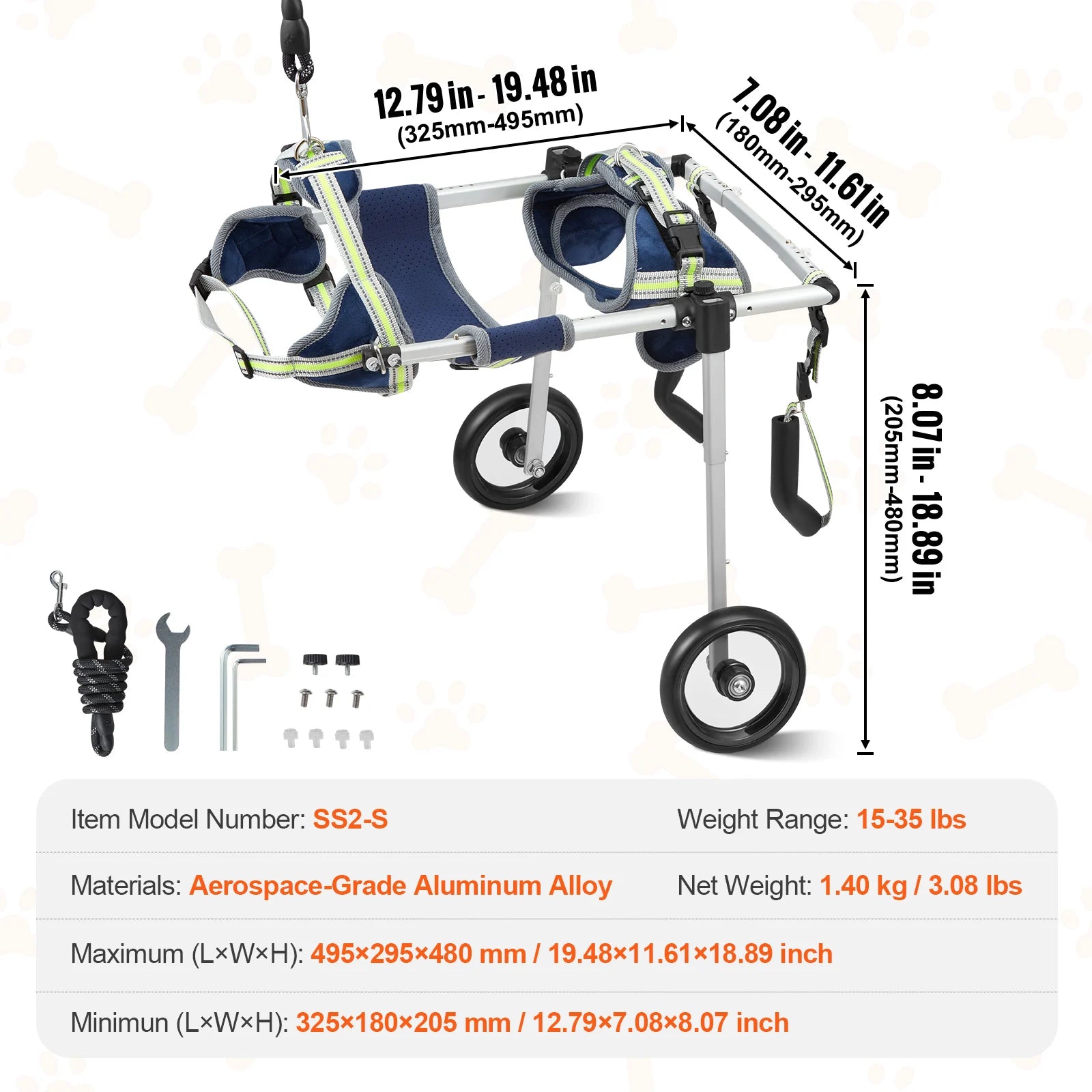 VEVOR 2-Wheel Dog Wheelchair for Back Legs – Adjustable Pet Mobility Cart for Injured, Disabled, or Paralyzed Dogs