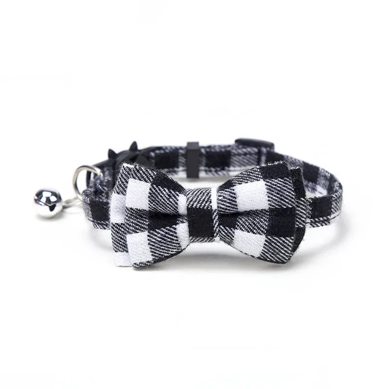 Plaid Breakaway Cat Collar with Bow Tie & Bell – Adjustable Holiday Pet Collar for Cats & Small Dogs