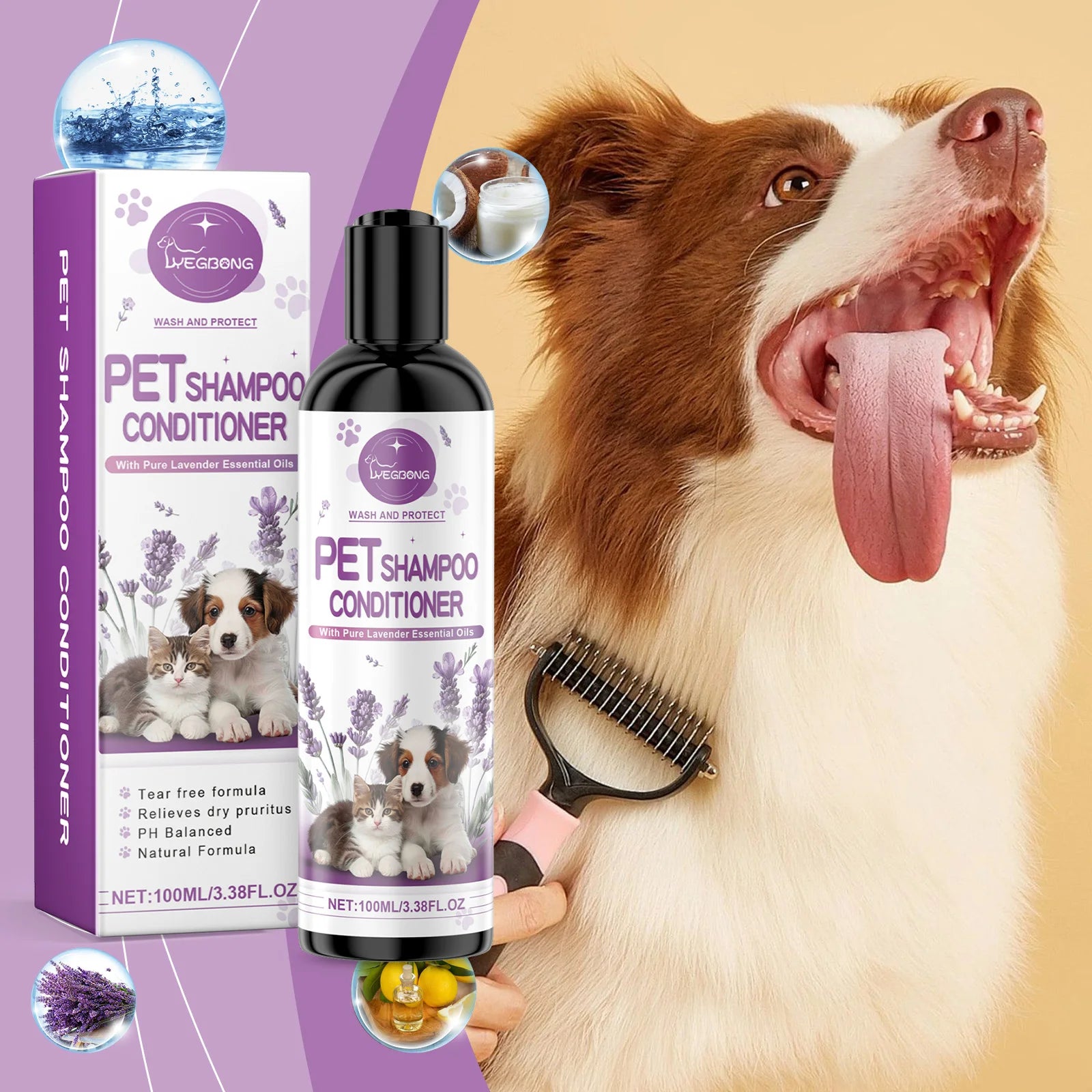 Yegbong Pet Lavender Shampoo – Gentle Cleansing Dog & Cat Shampoo for Soft, Smooth, Fluffy Fur