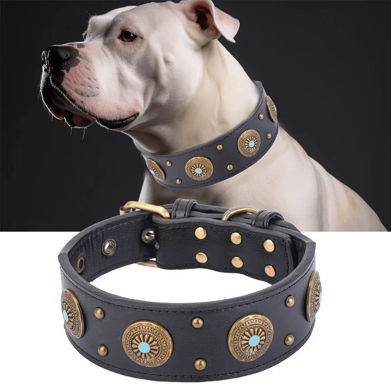CP640 Heavy Duty Leather Dog Collar – Handcrafted Luxury Pet Collar with Adjustable Buckle