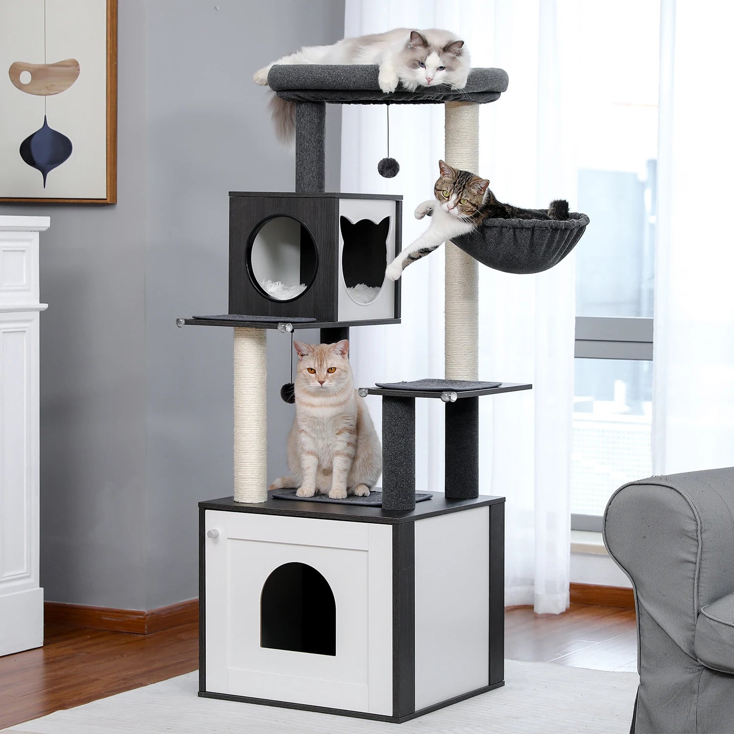 Multi-Level Cat Tree – Condo Tower with Hammock, Scratching Posts & Toys