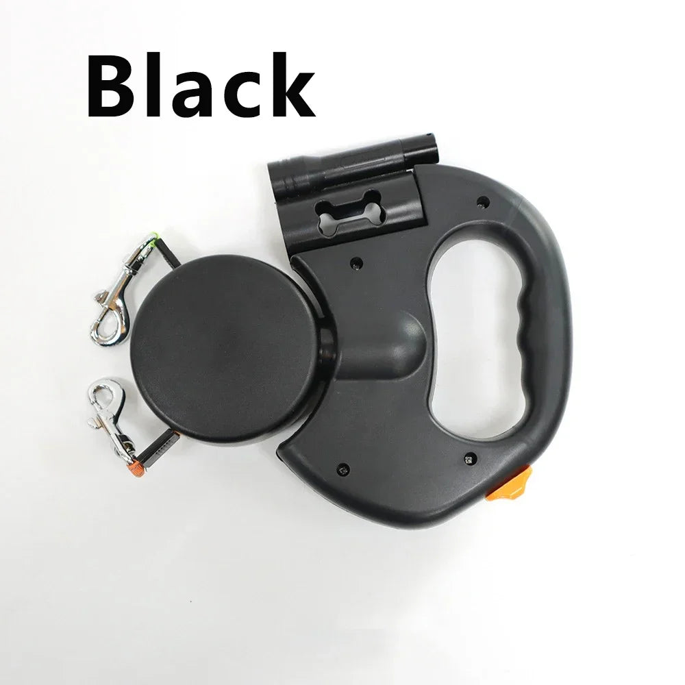 Retractable Dual Dog Leash – LED Light, 360° Swivel, Reflective, No-Tangle