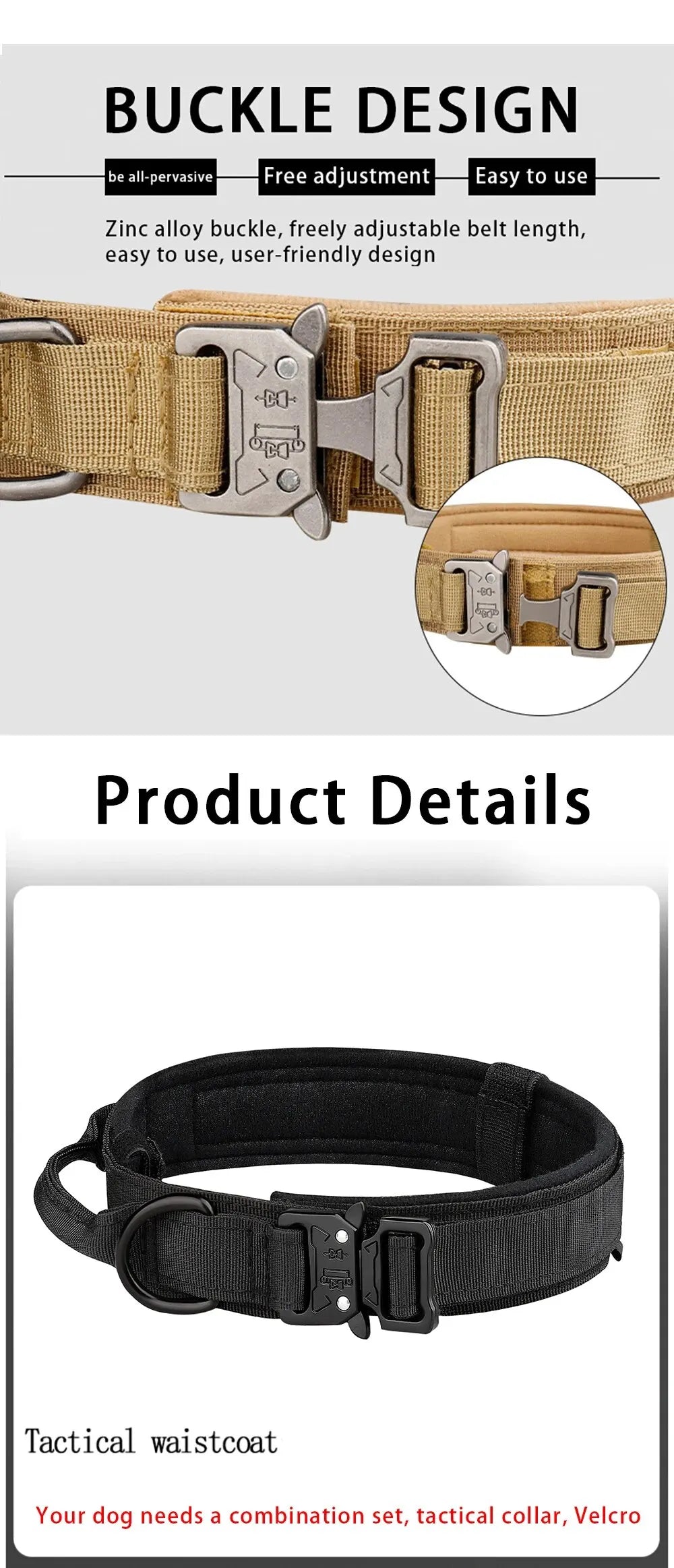 Tactical Dog Collar – Nylon Training Collar with Metal Buckle for Medium & Large Dogs