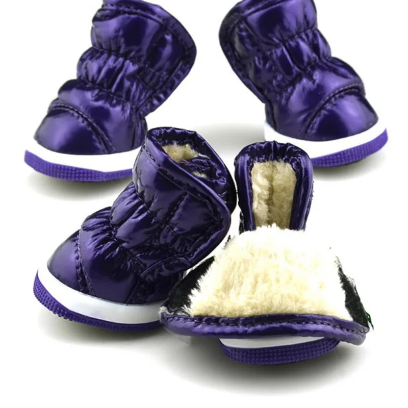 4pcs Winter Dog Shoes – Waterproof Fleece-Lined Snow Boots for Small Dogs