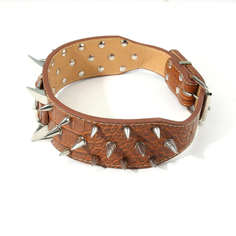 Adjustable Wide Rivet Dog Collar – Durable PU Leather Collar for Medium & Large Dogs | Protective Pet Neckwear