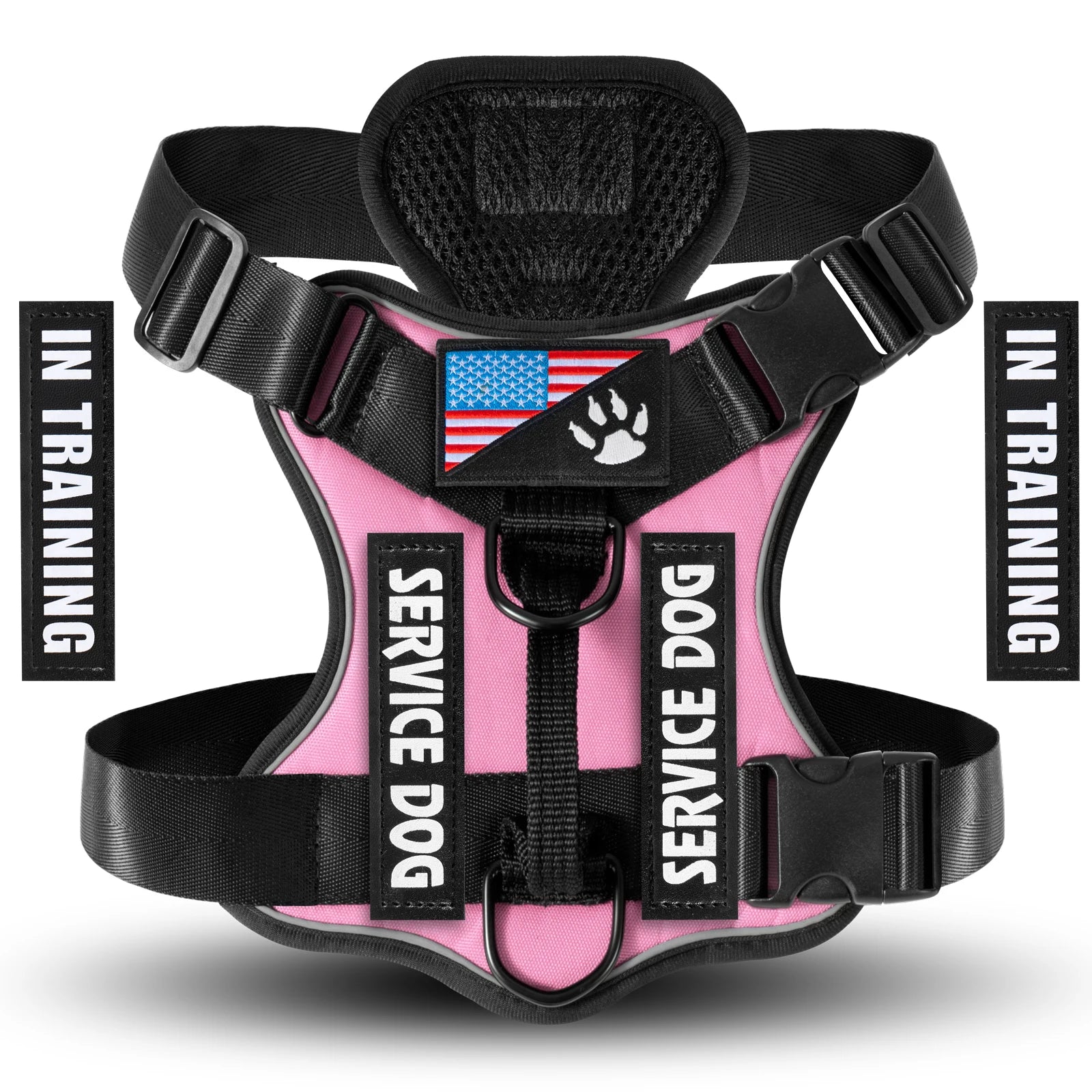 Service Dog Harness – Reflective Adjustable Dog Vest with 5 Patches, Soft Oxford & Mesh