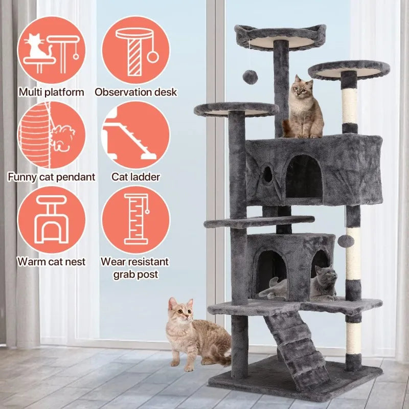 54" Cat Tree – Multi-Level Climbing Tower with Scratching Posts, Cat Condo, and Perch for Indoor Cats and Kittens