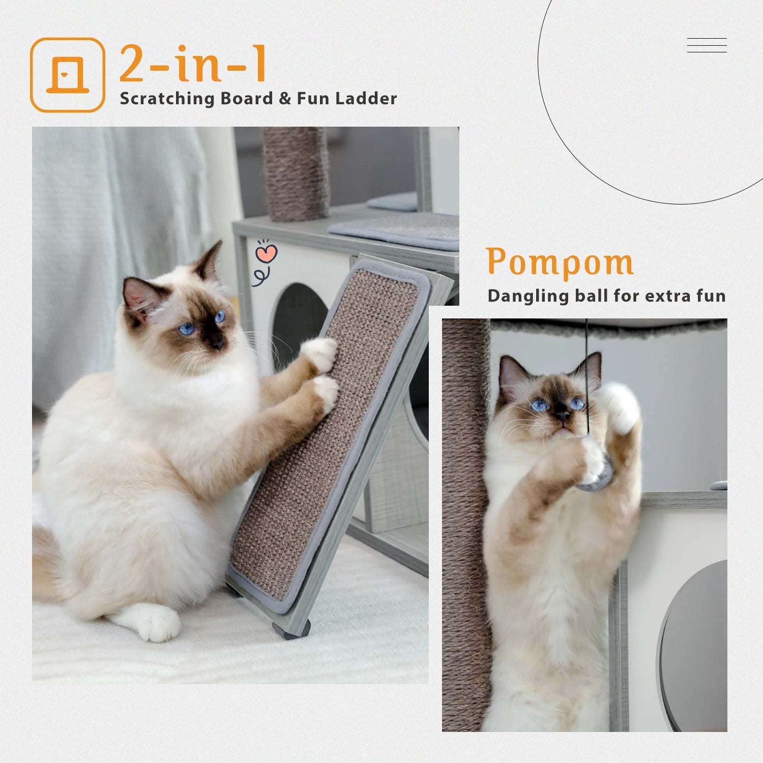 Wooden Cat Tower – Double Condos with Scratching Posts & Perches