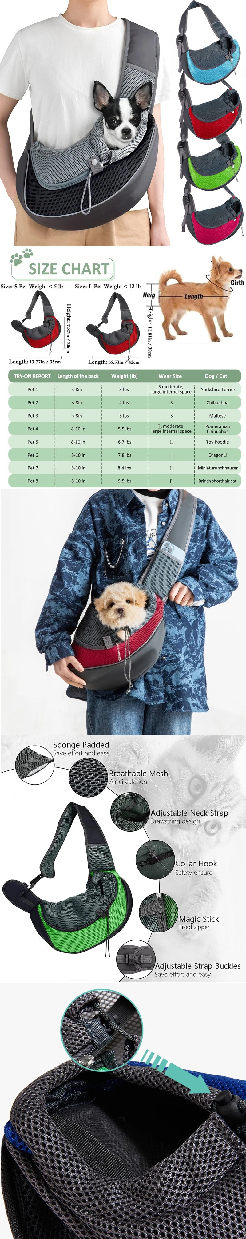 Pet Carrier Sling Backpack – Travel Shoulder Tote with Breathable Mesh for Small Dogs & Cats