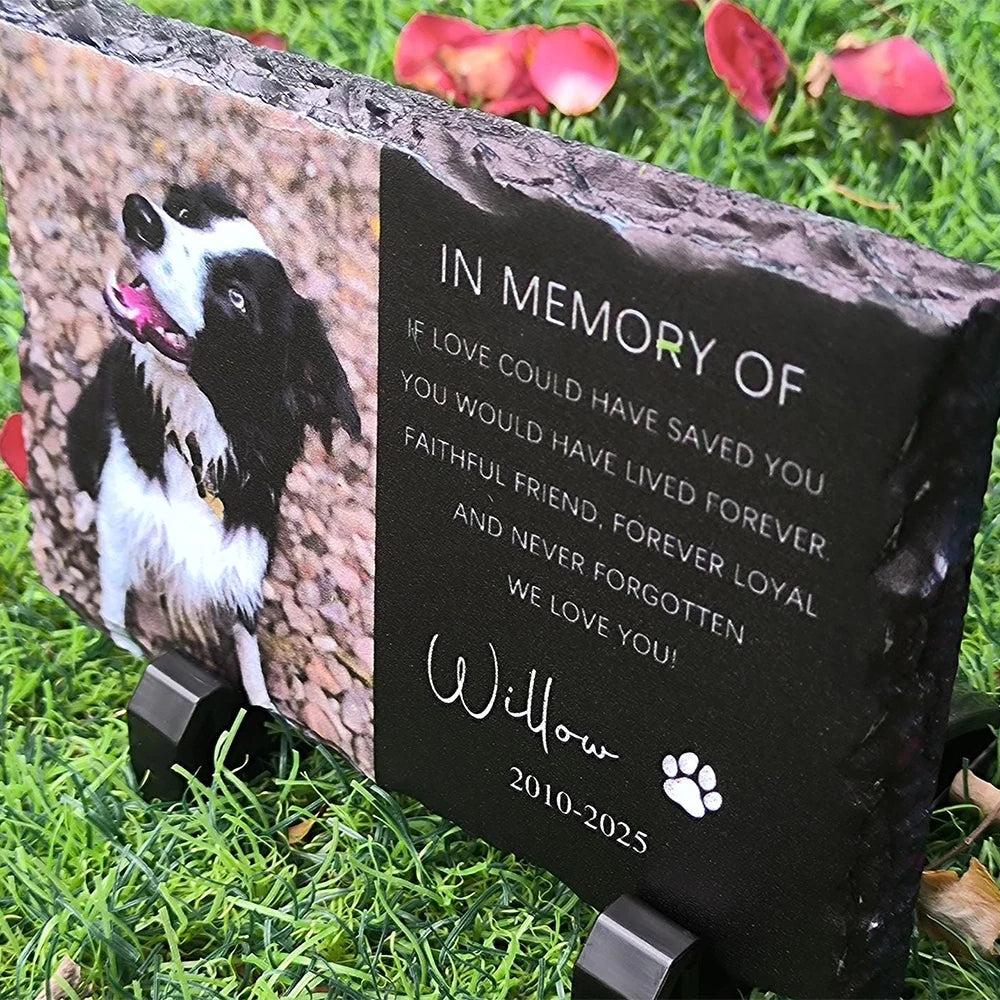 Personalized Pet Memorial Rectangular Stone Pet Grave Marker With Photo Custom Garden Stone Slate Tombstone Pet Memorial Gift