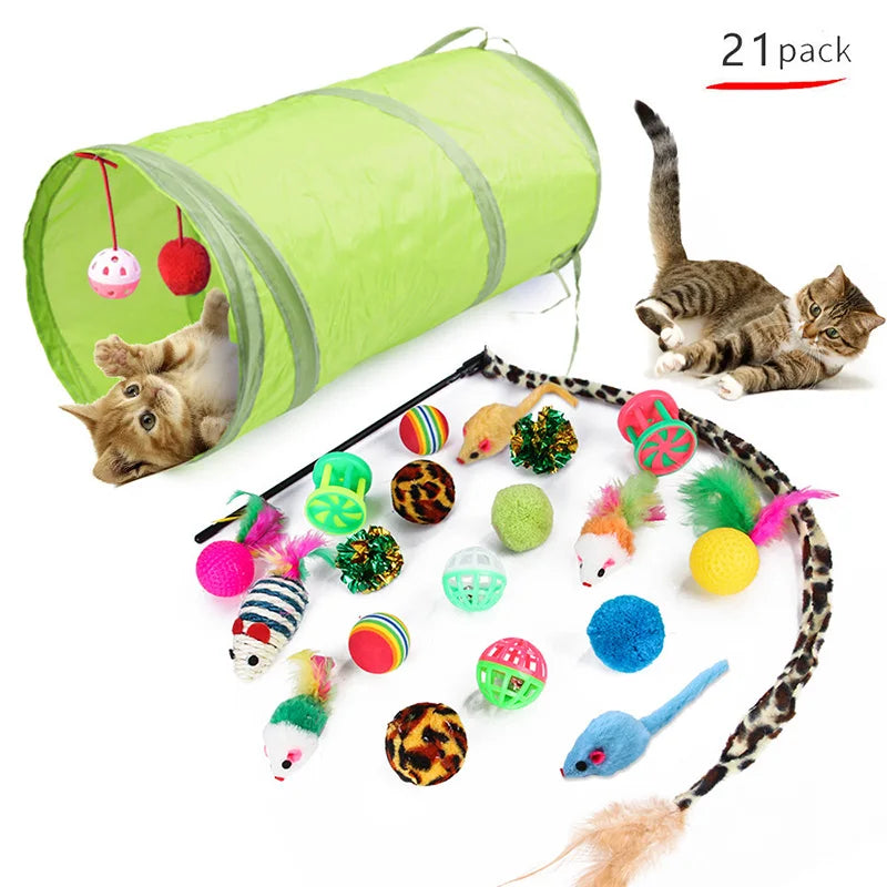 Kitten Toys Variety Pack – Cat Toy Set with Funny Wand, Sisal Mouse, Bell Balls & Interactive Cat Supplies