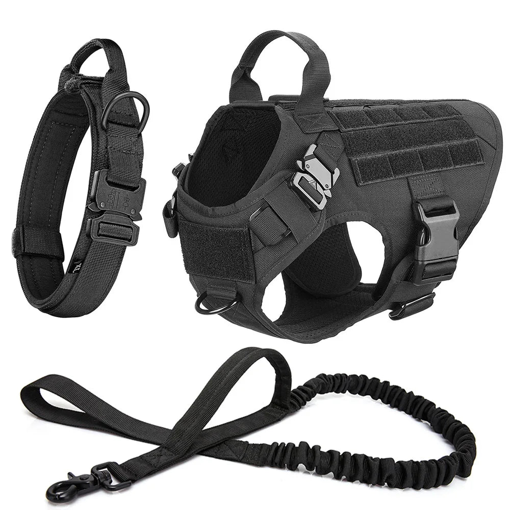 Tactical Dog Harness Set – Collar, Leash & Vest for Large and Small Dogs