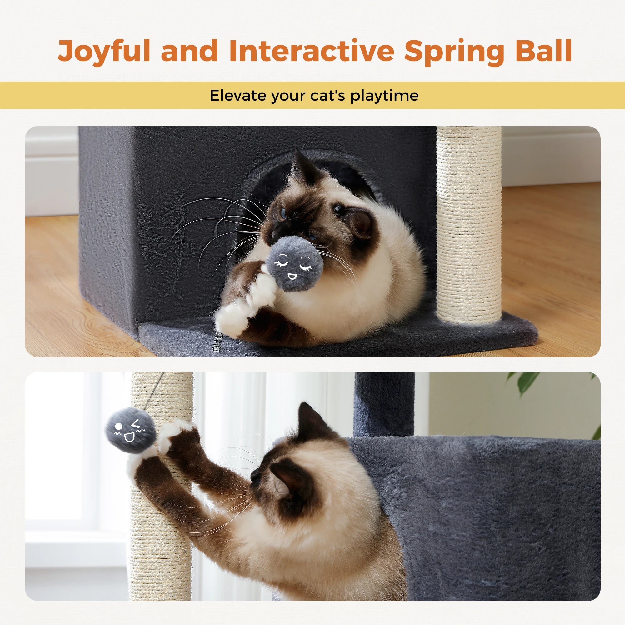 82cm Cat Tree Tower – Double Condos with Detachable Perch & Spring Ball