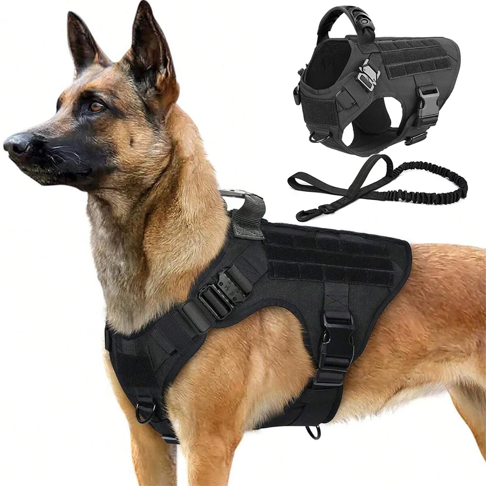 Tactical Dog Harness & Leash Set – Military Training Vest for Large Dogs