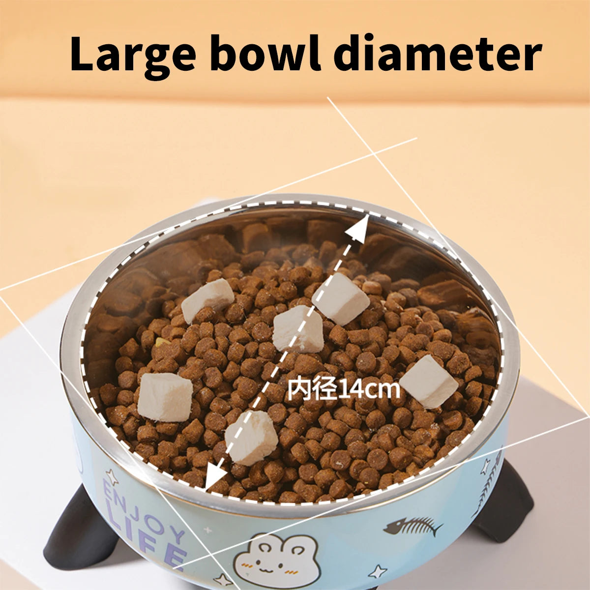 Cartoon Printed High-Legged Pet Bowl – Large-Capacity Stainless Steel Cat & Dog Bowl with Neck Protection