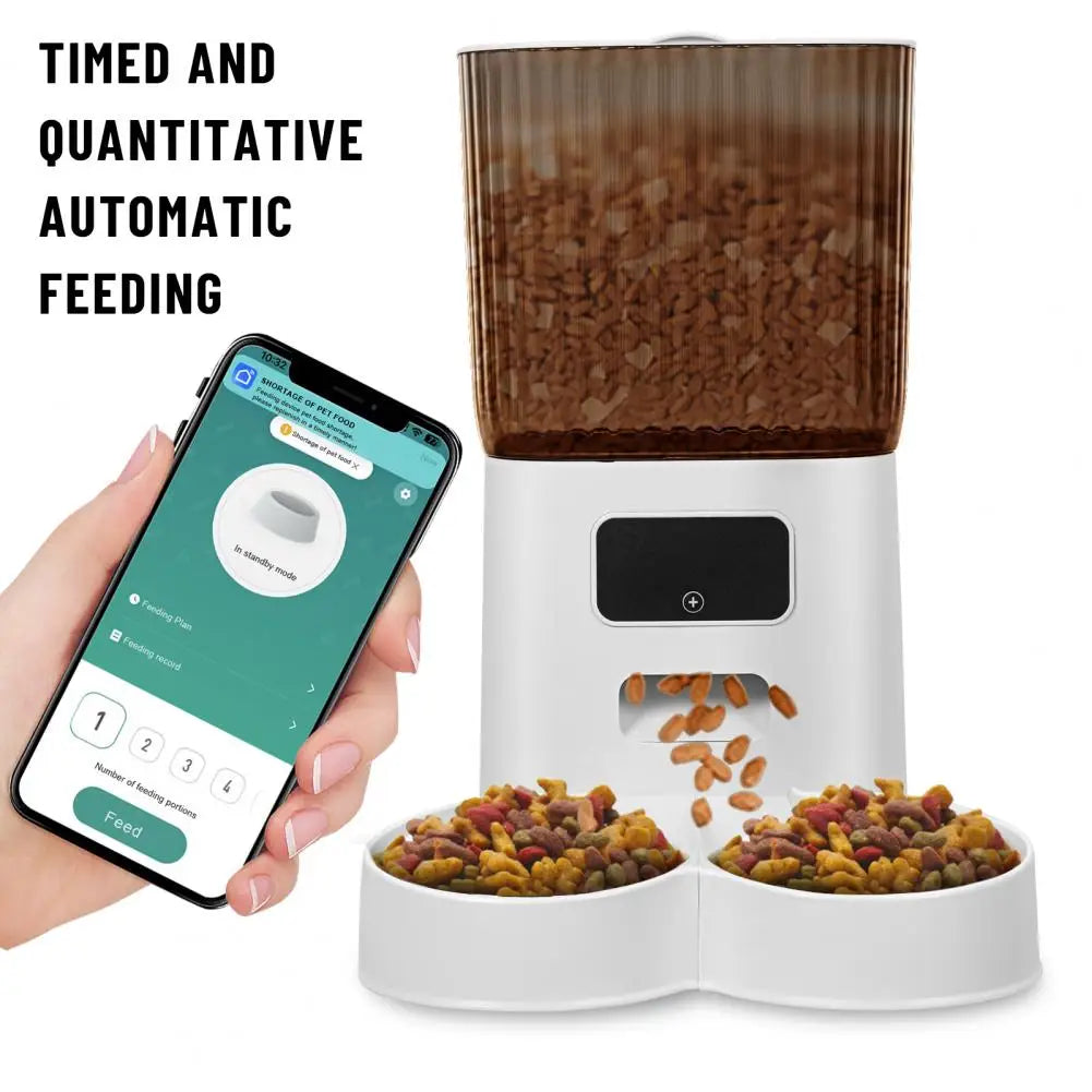 Smart Pet Feeder with WiFi & Dual Bowls – 5L Auto Dispenser for Cats & Dogs (App Control, USB & Battery Powered)