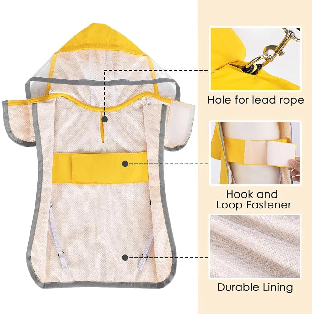 Adjustable Waterproof Dog Raincoat with Reflective Strips, Transparent Hood, and Storage Pocket – Small, Medium, Large Dogs
