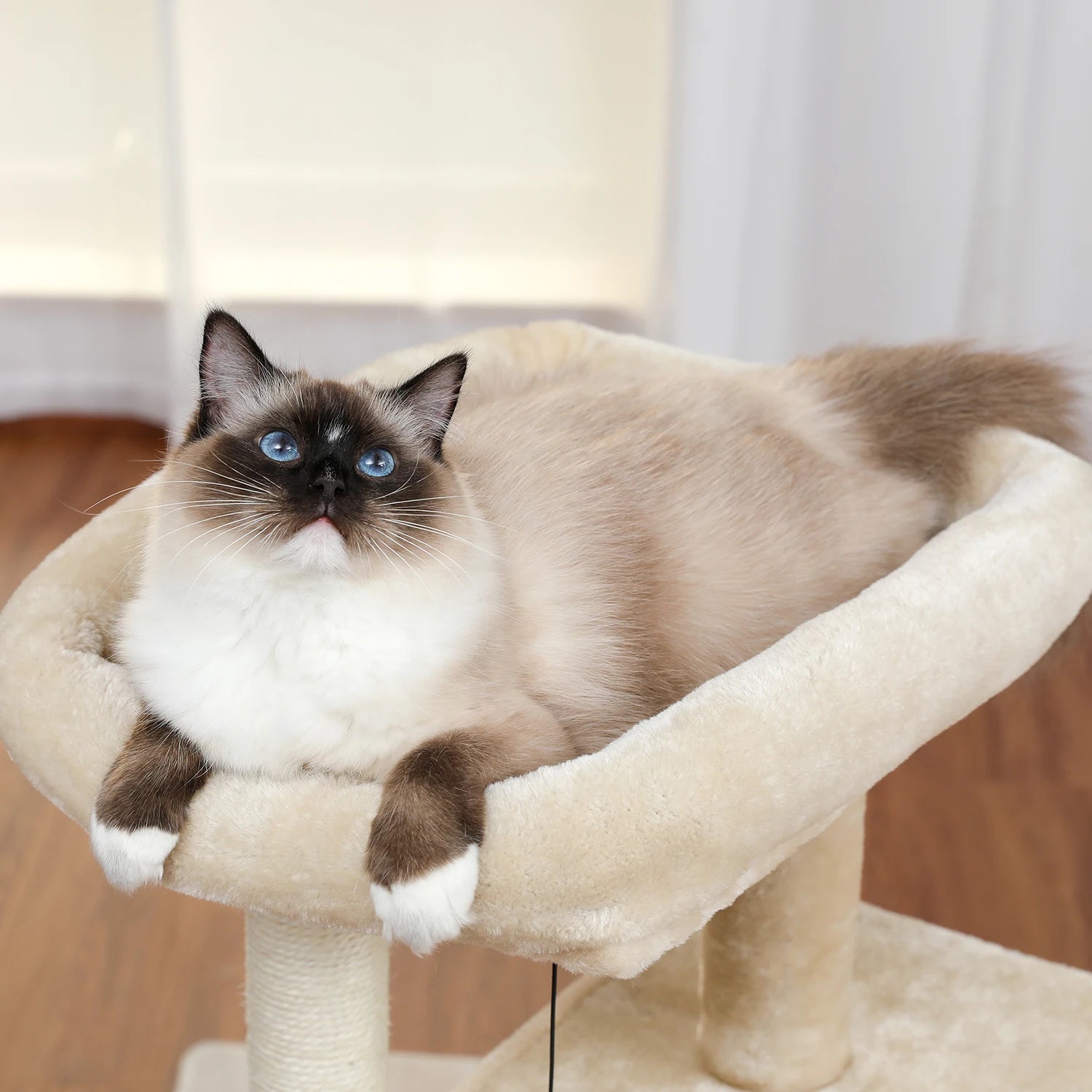 Wooden Cat Tower – Double Condos with Scratching Posts & Perches