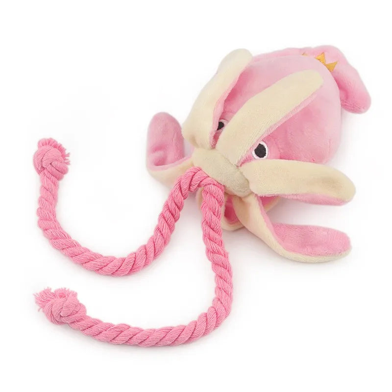 Squid Plush Dog Toy – Cute Puppy Chew Toy with Squeaker, Teeth Cleaning Rope Toy for Small Dogs & Puppies
