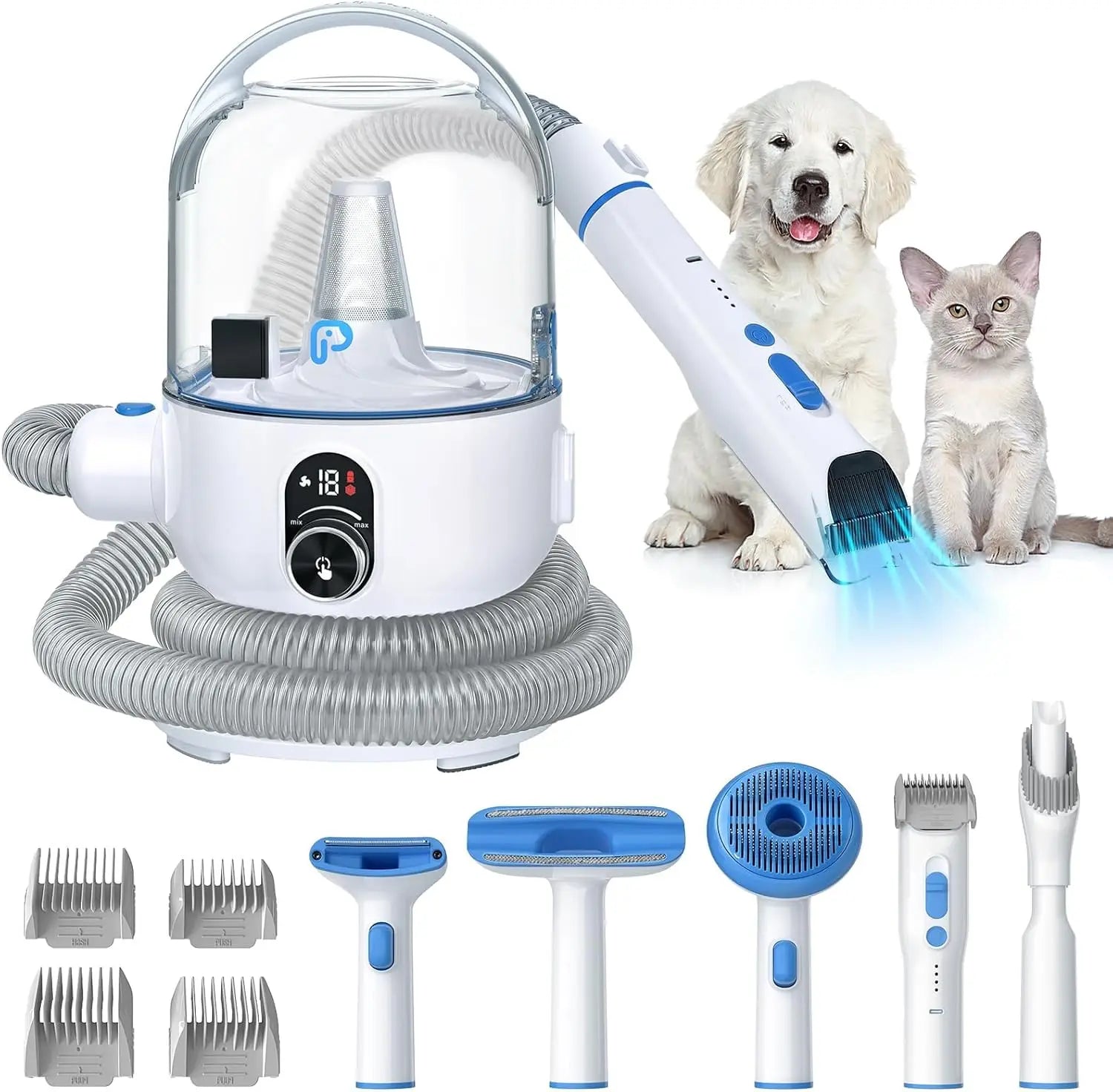 Pet Grooming Vacuum Kit 5-in-1 Pet Grooming Kit with 2.0L Dust Cup for Shedding Dogs/Cats, Low Noise Hair Remover