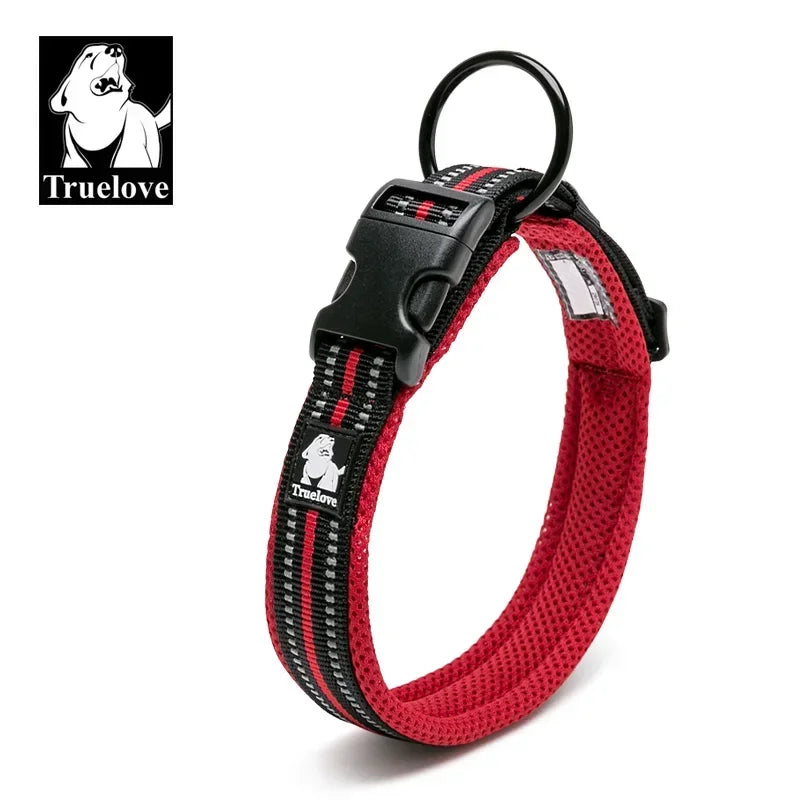 TRUELOVE Adjustable Reflective Dog Collar – Mesh Padded, Durable Nylon All-Weather Collar for All Breeds