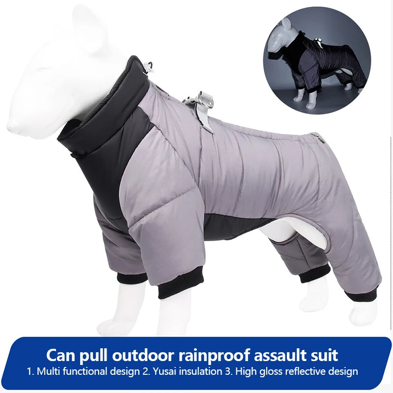 Four-Leg Dog Winter Coat – Waterproof Reflective Puffer for Small & Medium Dogs