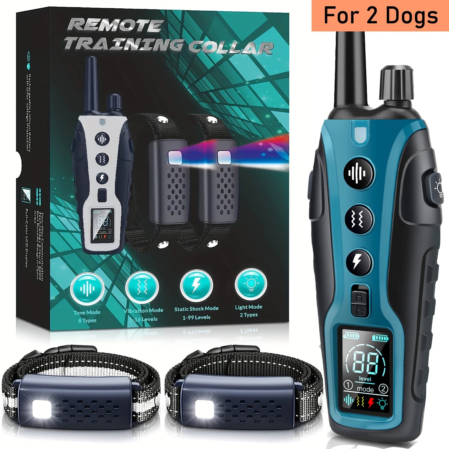 3280FT Dog Training Collar – Long Range Rechargeable Shock Collar with Beep, Vibration, Shock & Flashlight