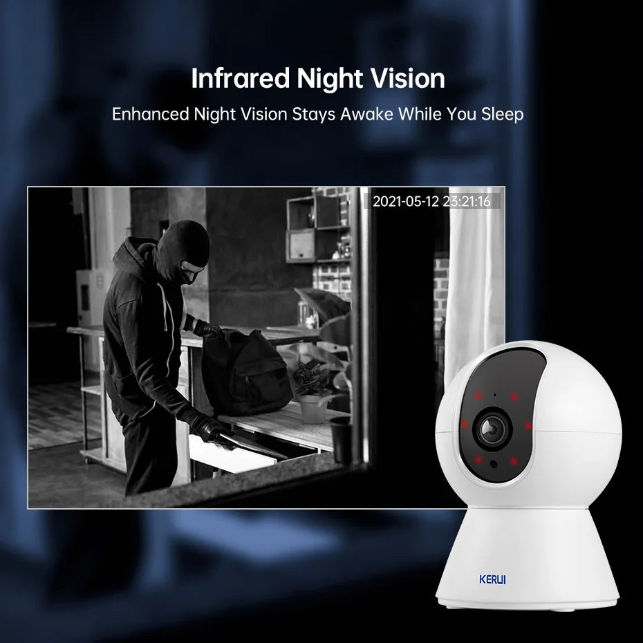 KERUI 5MP Mini Indoor WiFi Camera – Smart IP CCTV with Auto Tracking & Tuya App Support